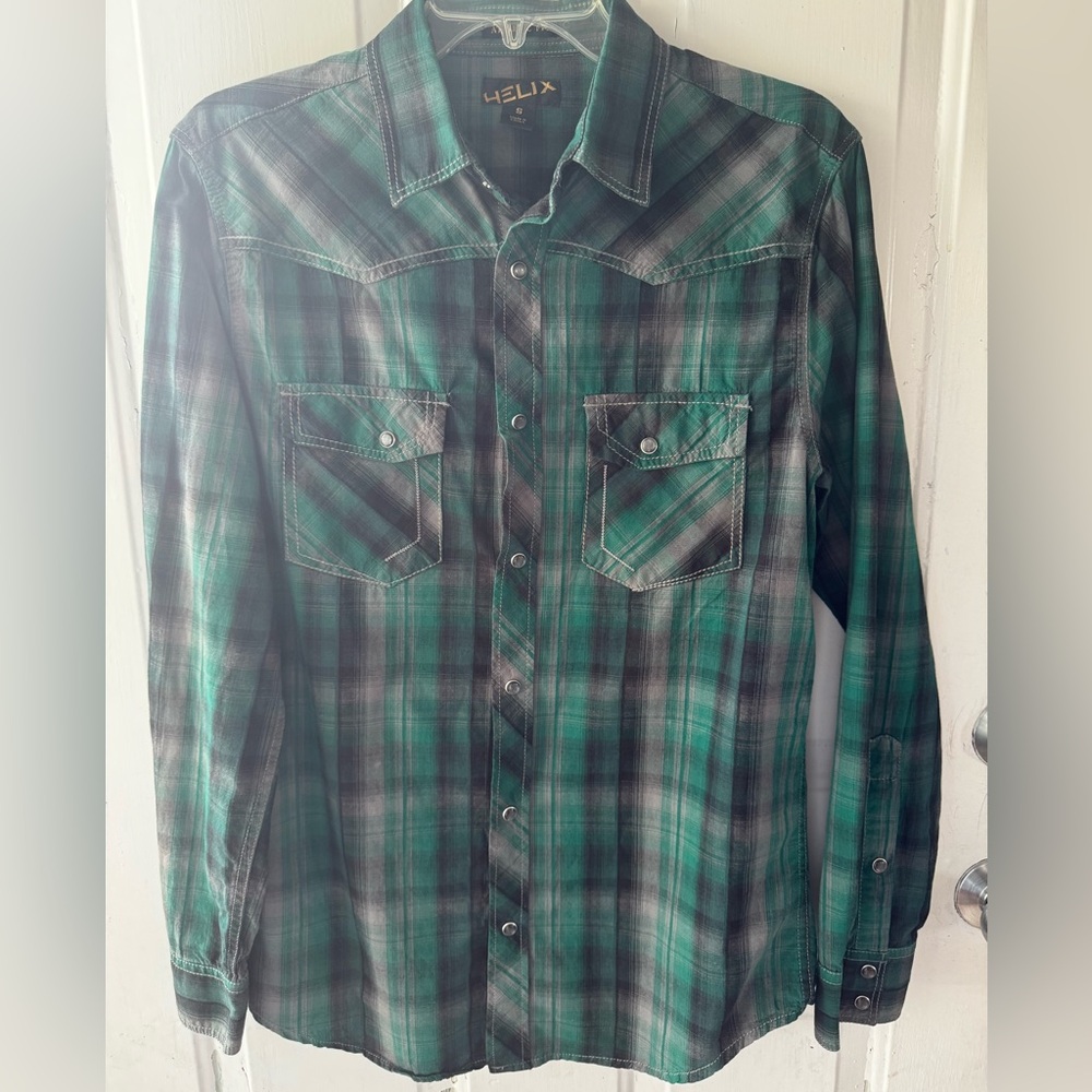 Helix Teal and Black Plaid Shirt